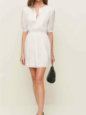 Reformation White Cotton Lace-Collar Dress